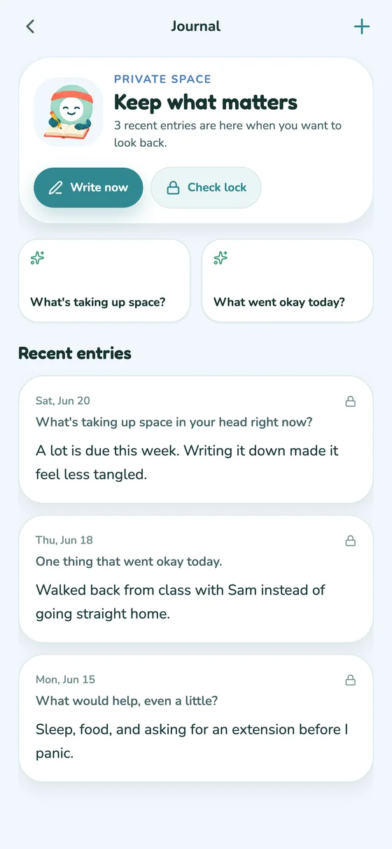 MOVE private Journal screen